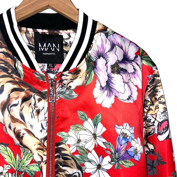 BoohooMAN Floral Tiger Sateen Bomber Jacket - Picture 2 of 12